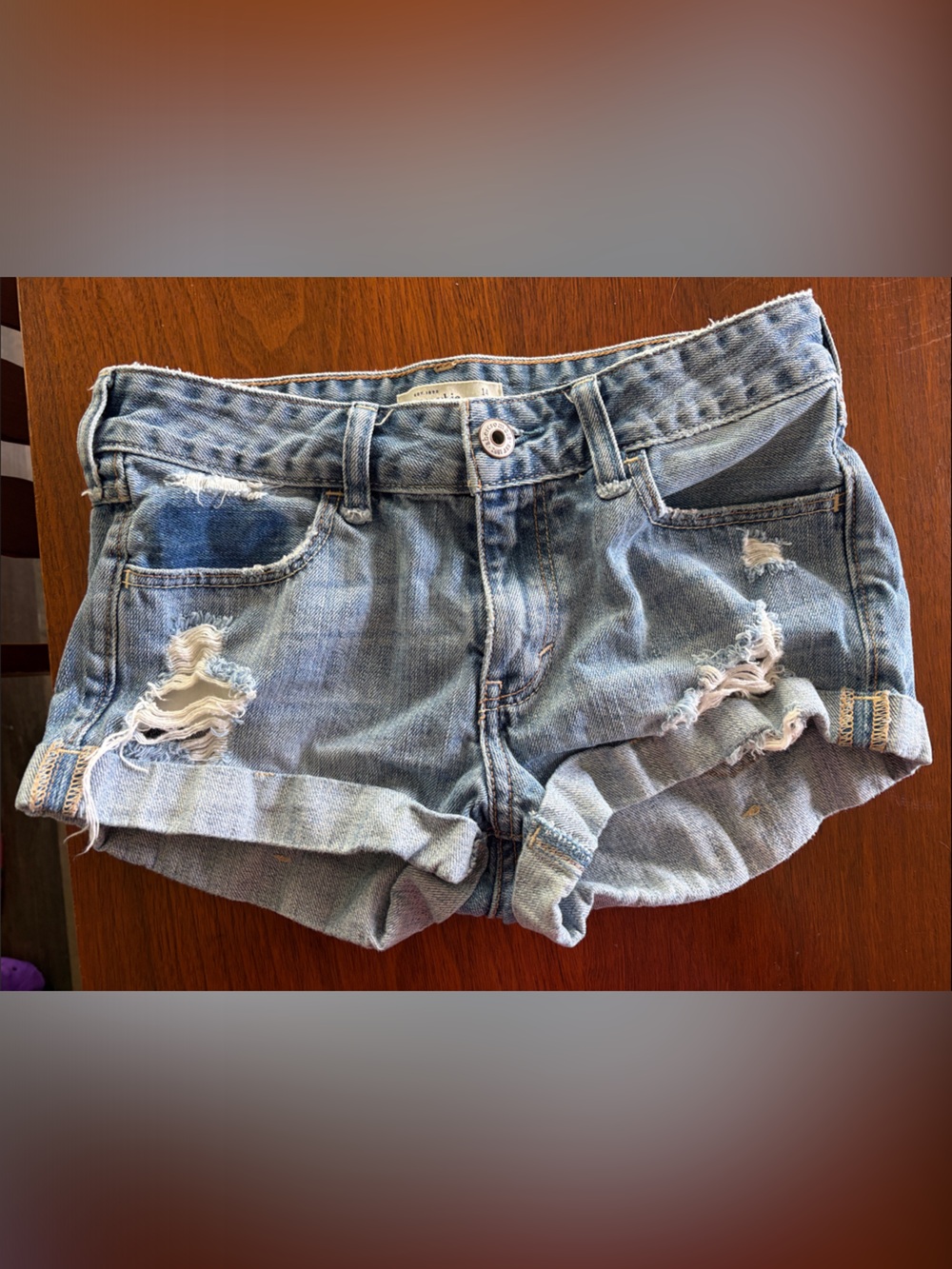 Girls Abercrombie (kids) Distressed Light Wash Denim Shorts - Blue
